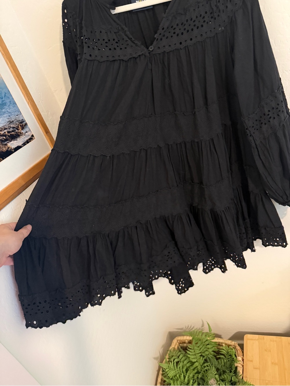 Anthropologie Maeve Black Long Sleeve Lace Mini Dress - Picture 5 of 7